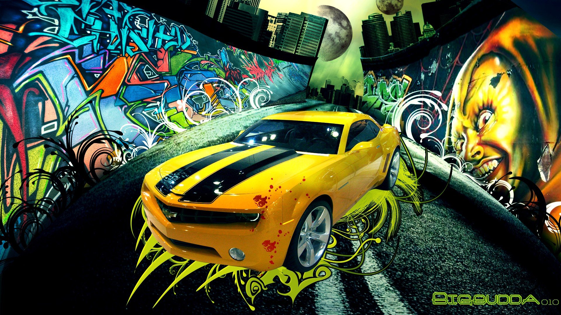 cars, Engines, Graffiti, Digital, Art, Camaro, Automobile Wallpaper