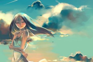 women, Paintings, Clouds, Artwork, Anime, Girls, Original, Characters