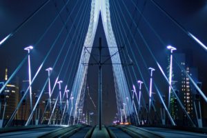 night, Lights, Bridges, Holland, Rotterdam, The, Netherlands, Erasmusbrug