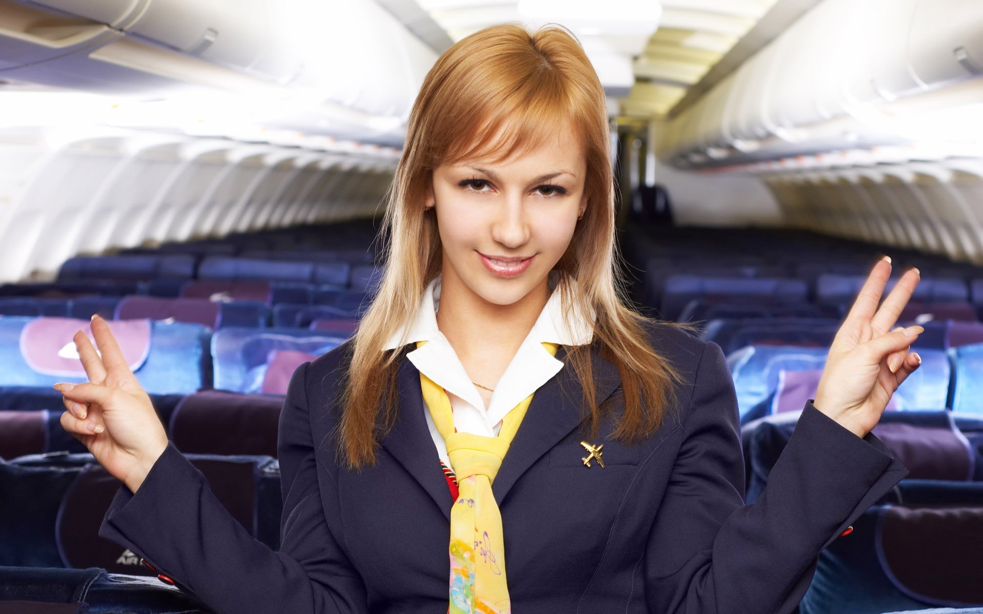 blondes, Women, Aircraft, Models, Stewardess, Portraits Wallpaper