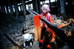 cosplay, Robots, Long, Hair, Weapons, Pink, Hair, Thigh, Highs, Twintails, Detached, Sleeves, Swords, Guilty, Crown, Hair, Ornaments, Yuzuriha, Inori, Funell