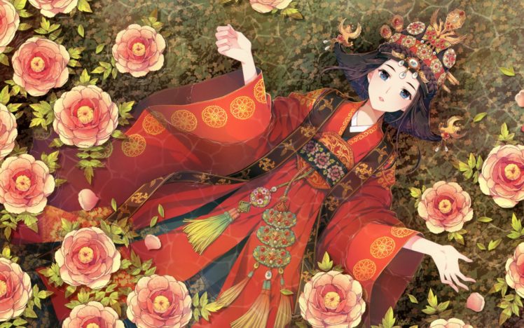 nardack, Anime, Manga, Asian, Oriental, Kimono, Japanese, Clothes, Flowers, Art, Artistic, Color, Style HD Wallpaper Desktop Background