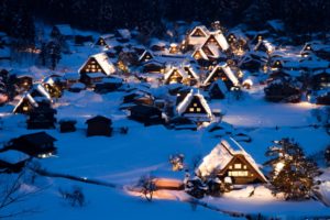 nature, Landscapes, Architecture, Buildings, Houses, Cabin, Window, Lights, Resort, Town, Village, Mountains, Winter, Snow, Seasons, Contrast
