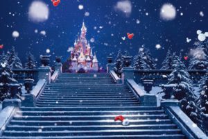 holidays, Christmas, Children, Disney, Winter, Snow, Snowing, Flakes, Drops, Stairs, Magical, Castle, Mickey