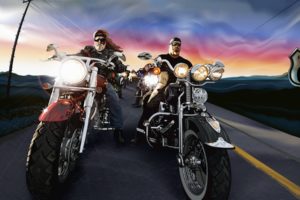 vehicles, Motorcycles, Motorbikes, Bikes, Lights, Biker, Roads, Hog, Harley, Sky, Clouds, Art, Artistic, Davidson, Route, 66