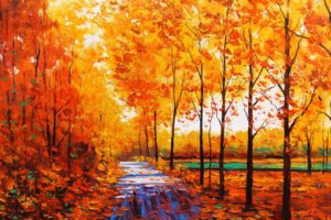 art, Artistic, Oil, Painting, Nature, Landscape, Trees, Forest, Path, Sidewalk, Trail, Leaves, Autumn, Fall, Seasons, Color