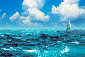 manipulation, Cg, Digital, Art, Artistic, Nature, Ocean, Sea, Waves, Swell, Water, Sky, Clouds, Sailing, Sports, Boat, Ship, Sailboat