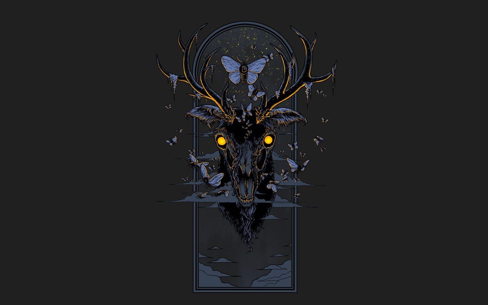 minimalistic, Deer, Artwork, Black, Background, Butterflies Wallpaper