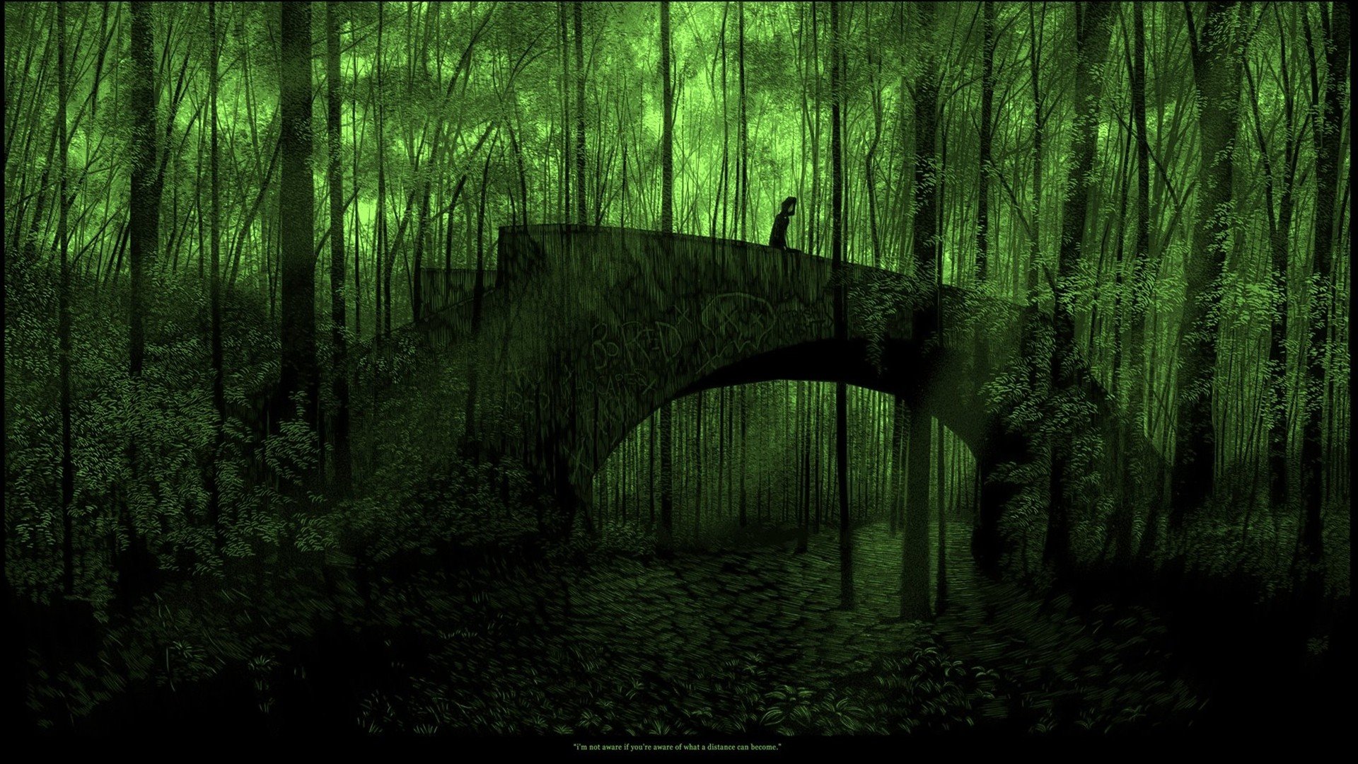 trees, Forests, Text, Quotes, Graffiti, Bridges, Artwork, Daniel, Danger Wallpaper