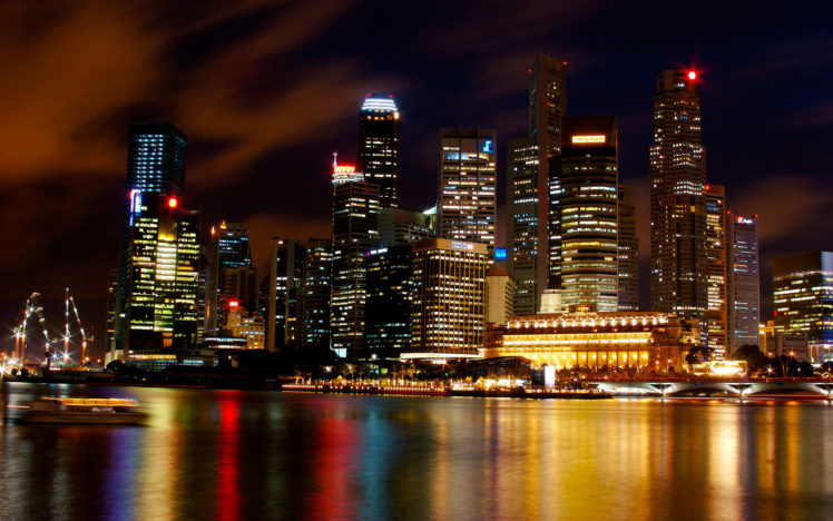 singapore, Port, Harbor, Bay, Sound, Water, Reflection, Hdr, World, Cities, Architecture, Buildings, Skyscrapers, Skyline, Cityscape, Scapes, Night, Lights, Window, Sign, Neon, Color HD Wallpaper Desktop Background