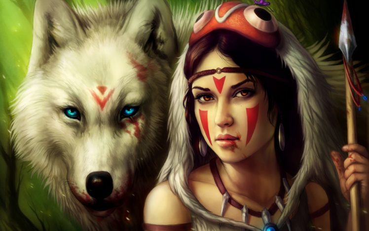the, Princess, Mononoke,  , San, And, Moro,  , Artwork HD Wallpaper Desktop Background