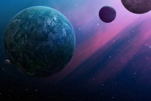 planets, In, A, Purple, Space,  , Artwork
