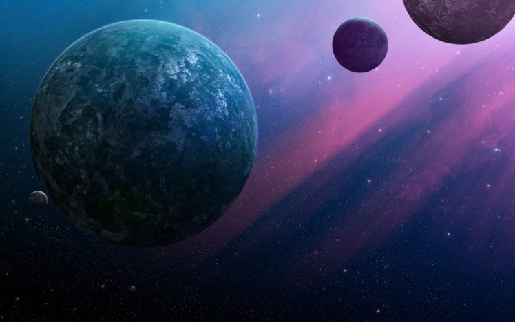 planets, In, A, Purple, Space,  , Artwork HD Wallpaper Desktop Background