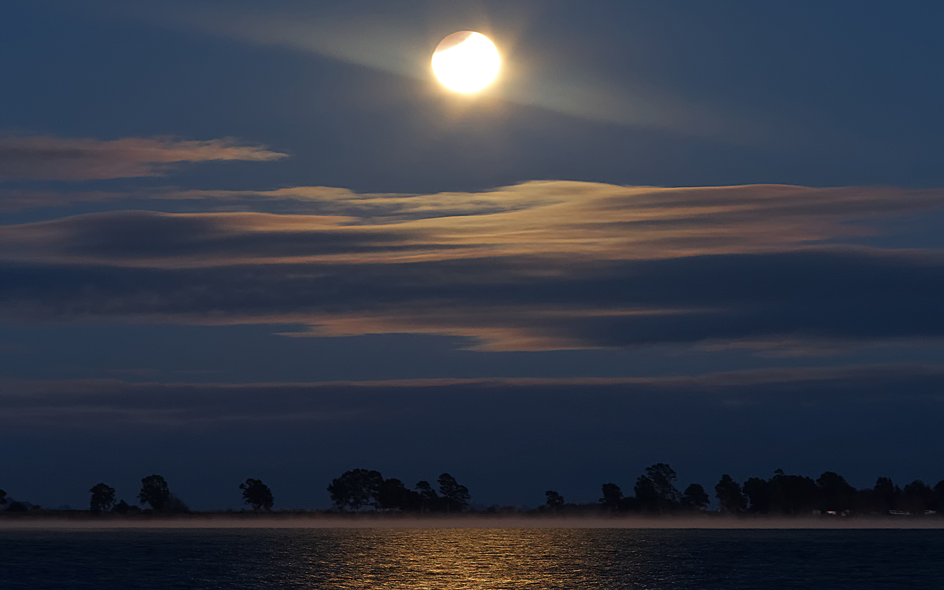 Nature Sky Landscape Ocean Sea Lakes Water Fog Steam Night Sky Clouds Moon Moonlight Trees Reflection Dark Wallpapers Hd Desktop And Mobile Backgrounds