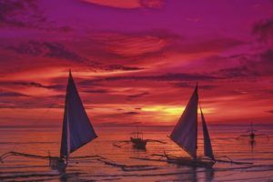 philippines, Vehicles, Watercrafts, Boats, Ships, Sailboat, Sail, Nature, Beaches, Ocean, Sea, Sky, Clouds, Sunrise, Sunset, Color