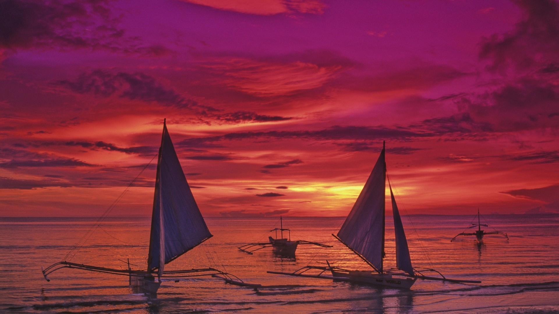 philippines, Vehicles, Watercrafts, Boats, Ships, Sailboat, Sail, Nature, Beaches, Ocean, Sea, Sky, Clouds, Sunrise, Sunset, Color Wallpaper