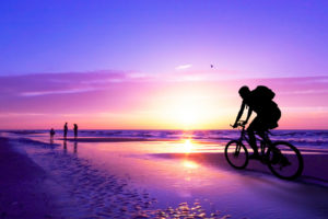 vehicles, Bicycles, Bikes, Sports, People, Nature, Ocean, Sea, Seascape, Waves, Beaches, Path, Trail, Sidewalk, Boardwalk, Sky, Clouds, Sunset, Sunrise, Color