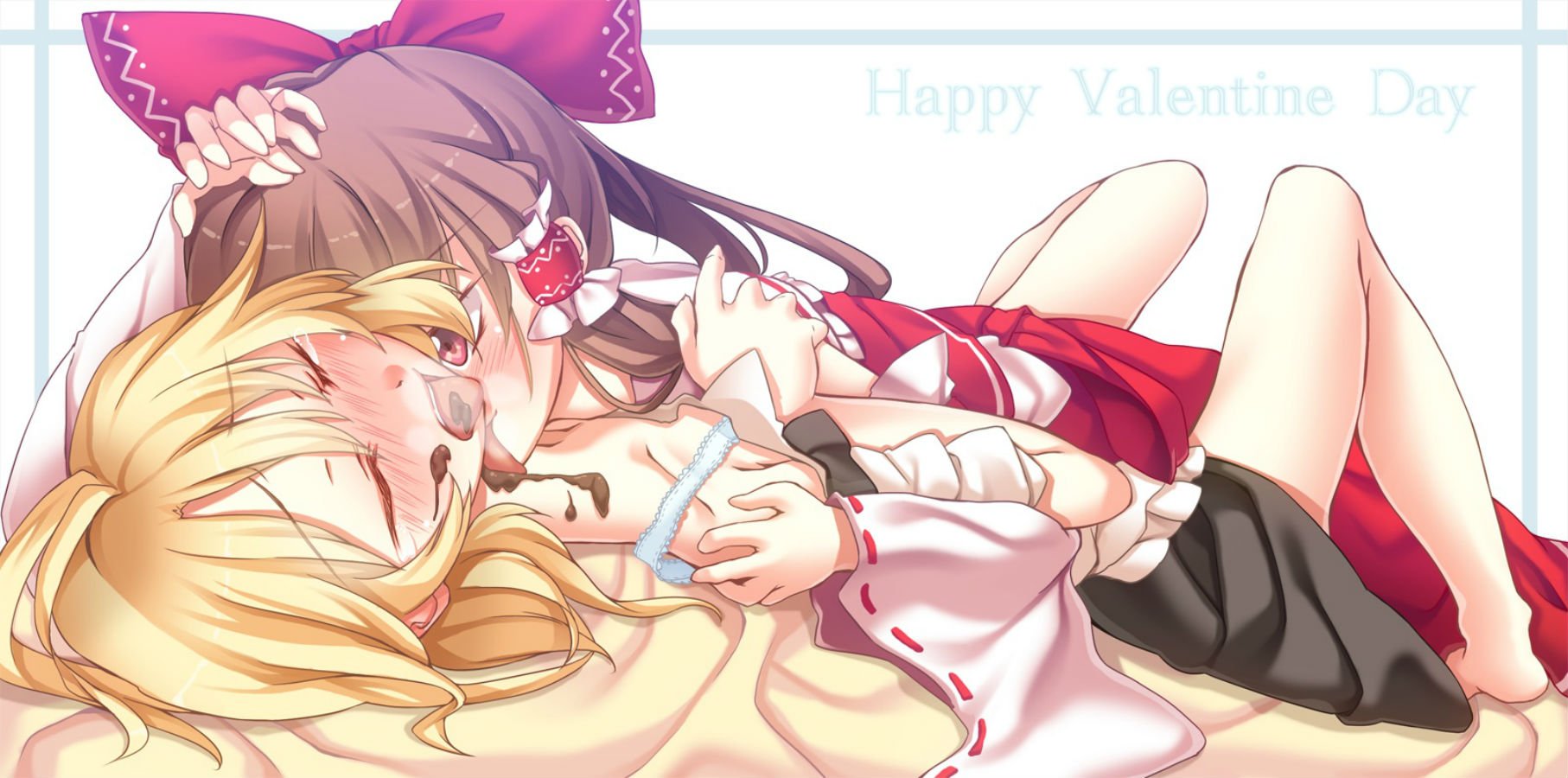 touhou, Blush, Chocolate, Hakurei, Reimu, Ina, Kirisame, Marisa, Touhou, Valentine, Yuri Wallpaper