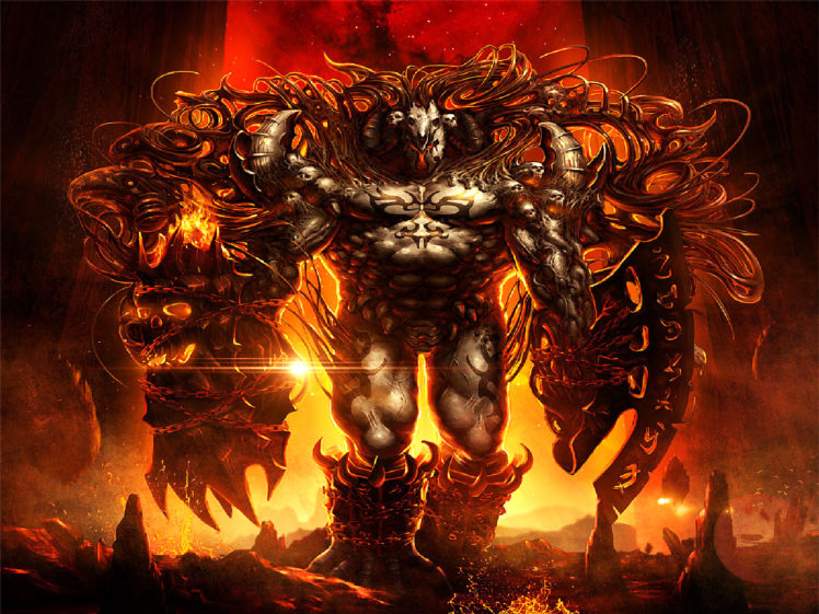 fantasy, Dark, Art, Demon, Hell, Fire, Flame, Evil, Monster, Creature, Skull, Weapon HD Wallpaper Desktop Background