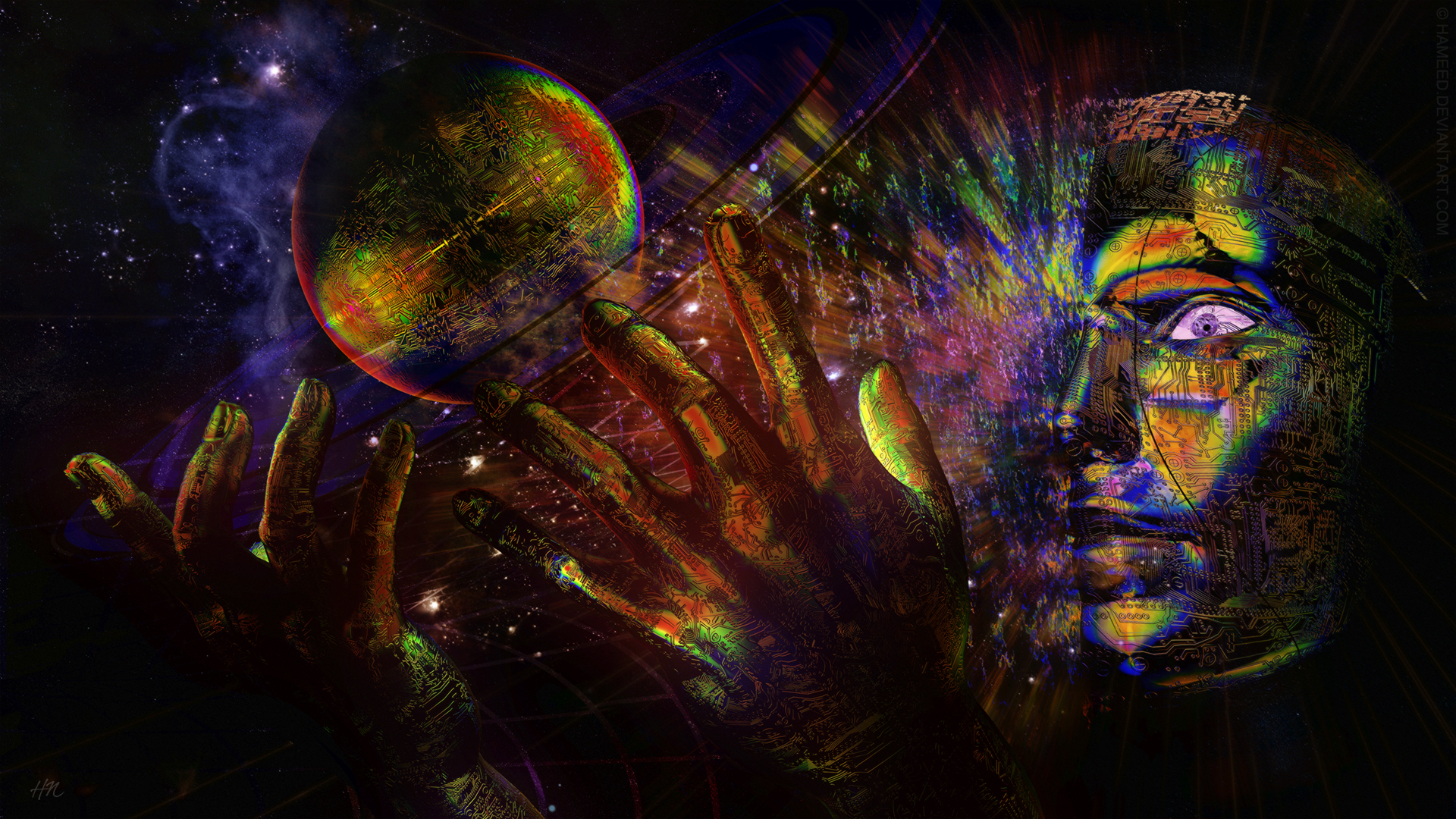Psychedelic Cg Digital Art Sci Fi Science Space Universe Surreal Mood Emotion Color Planets Hands Face Eyes Stars Space Magic Creation Religion God Wallpapers Hd Desktop And Mobile Backgrounds
