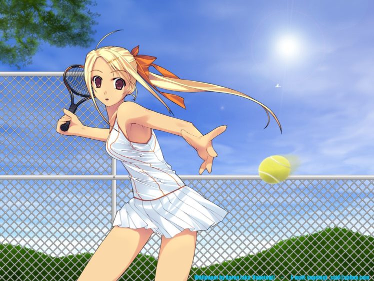 blondes, Skirts, Brown, Eyes, Tennis, Bows, Anime, Murakami, Suigun HD Wallpaper Desktop Background
