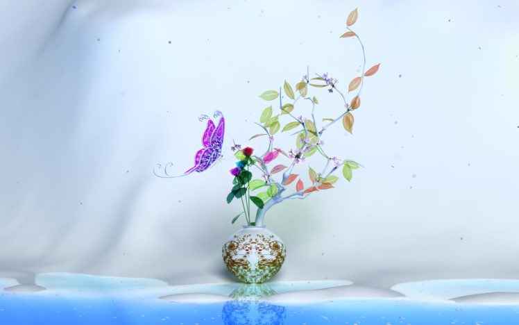 animals, Butterfly, Art, Still, Life, Flowers HD Wallpaper Desktop Background