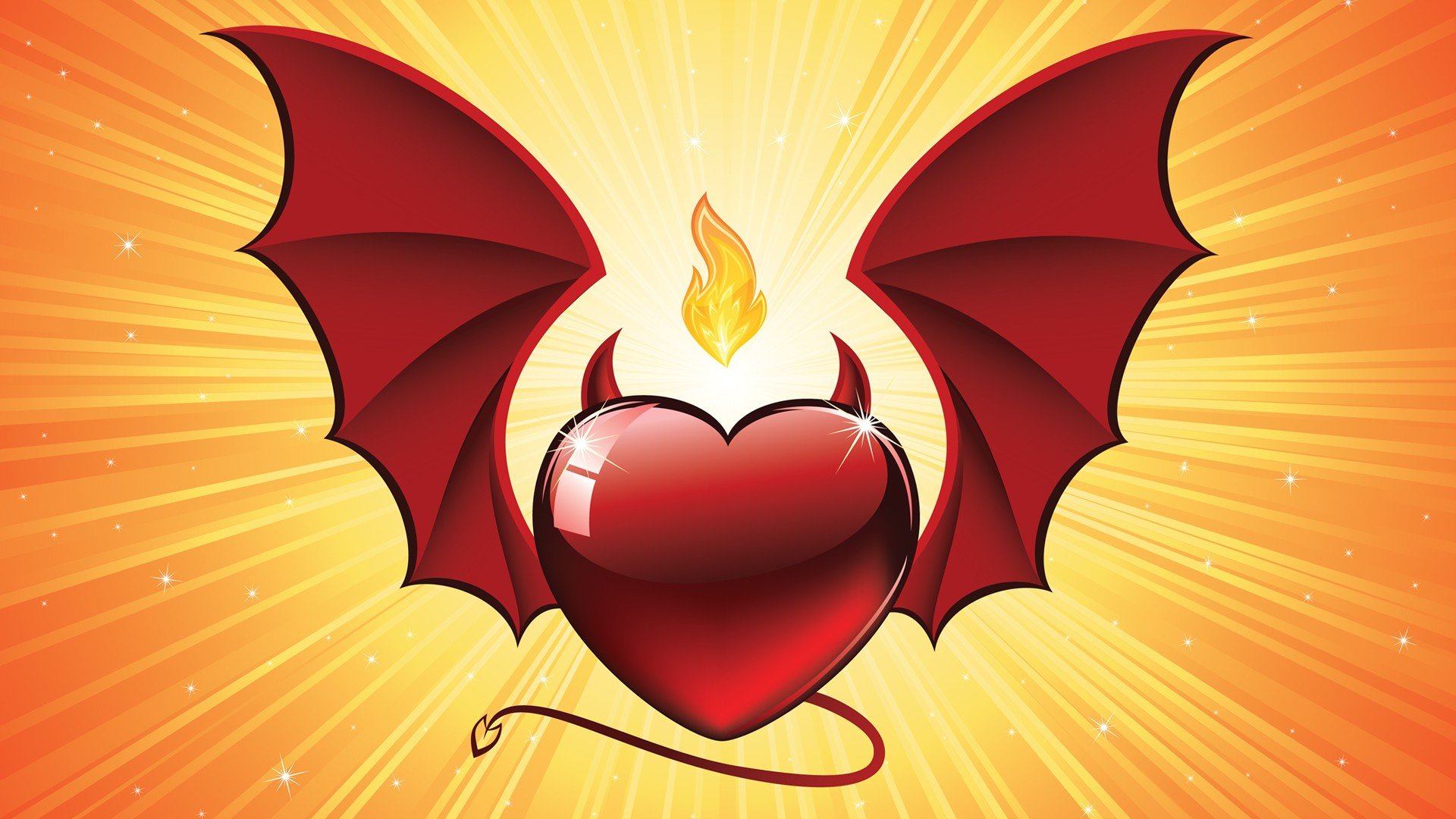 tails, Wings, Devil, Valentines, Day, Digital, Art, Hearts, Illuminated, Vector, Art Wallpaper