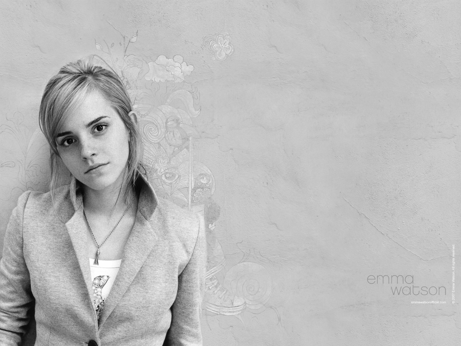 women, Emma, Watson, Monochrome Wallpaper