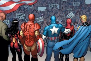 iron, Man, Spider man, Captain, America, Superheroes, Crowd, Marvel, Comics, The, Avengers, New, Avengers, Posters, Frank, Cho, Luke, Cage, Spider woman, Sentry
