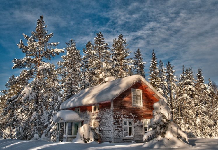 cabin, Tree, Winter, Old, House, Trees, Snow HD Wallpaper Desktop Background