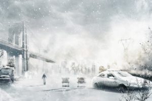 car, City, Snow, Man, Winter, Art, Police, Storm, Bridge