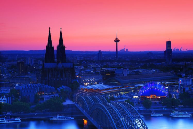 cologne, Cathedral, At, Twilight, Germany, City, Bridge HD Wallpaper Desktop Background