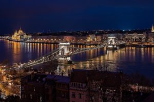 night, Budapest, Bridge, City