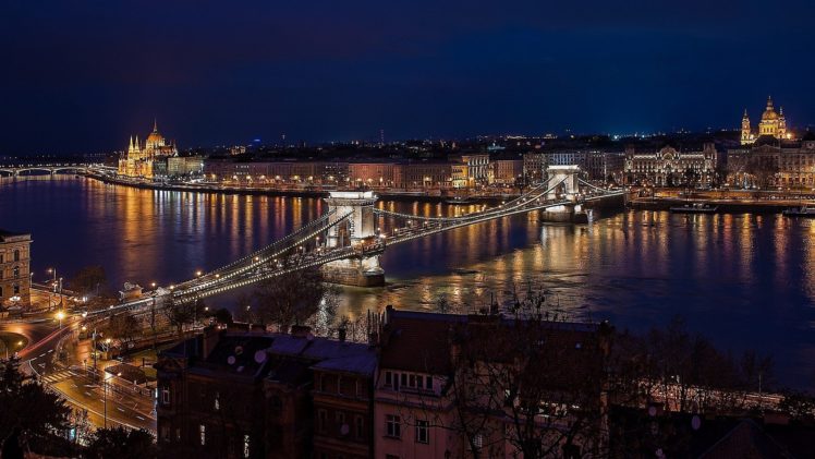 night, Budapest, Bridge, City HD Wallpaper Desktop Background