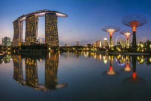 singapore, City, Sea, Buildings, Night