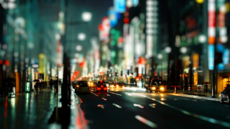 roads, Traffic, Cities, Architecture, Buildings, Tiltshift, Cars, Lights, Night, People HD Wallpaper Desktop Background
