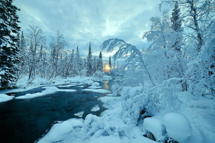 winter, River, Nature, Trees, Landscape HD Wallpaper Desktop Background