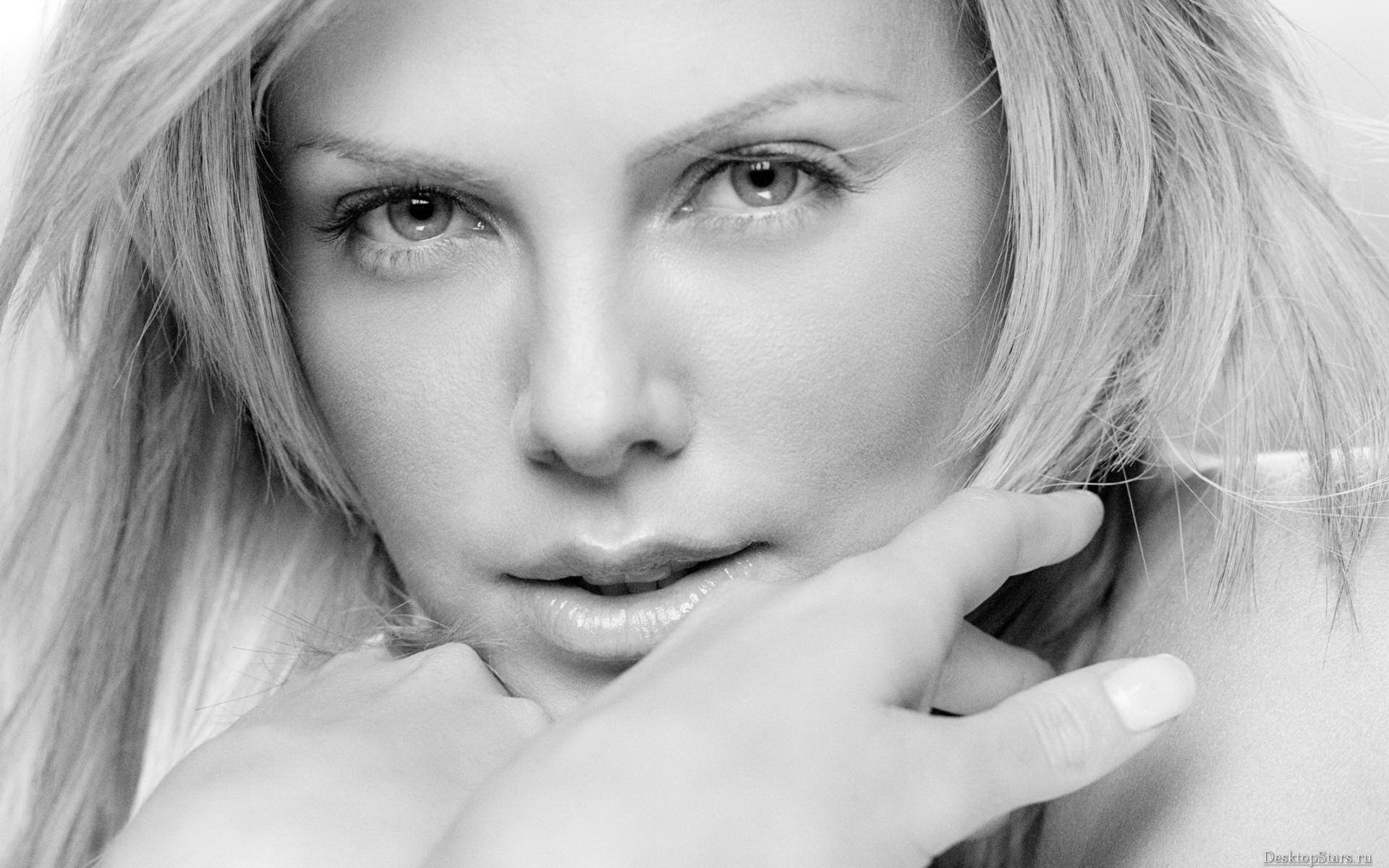 blondes, Women, Actress, Models, Charlize, Theron, Monochrome, Faces Wallpaper