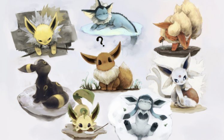 pokemon, Flareon, Eevee, Espeon, Umbreon, Vaporeon, Jolteon, Leafeon, Glaceon HD Wallpaper Desktop Background