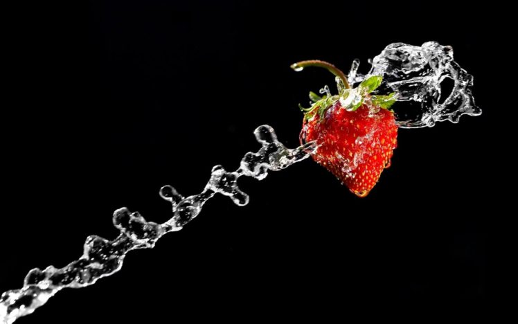 water, Black, Macro, Strawberries HD Wallpaper Desktop Background