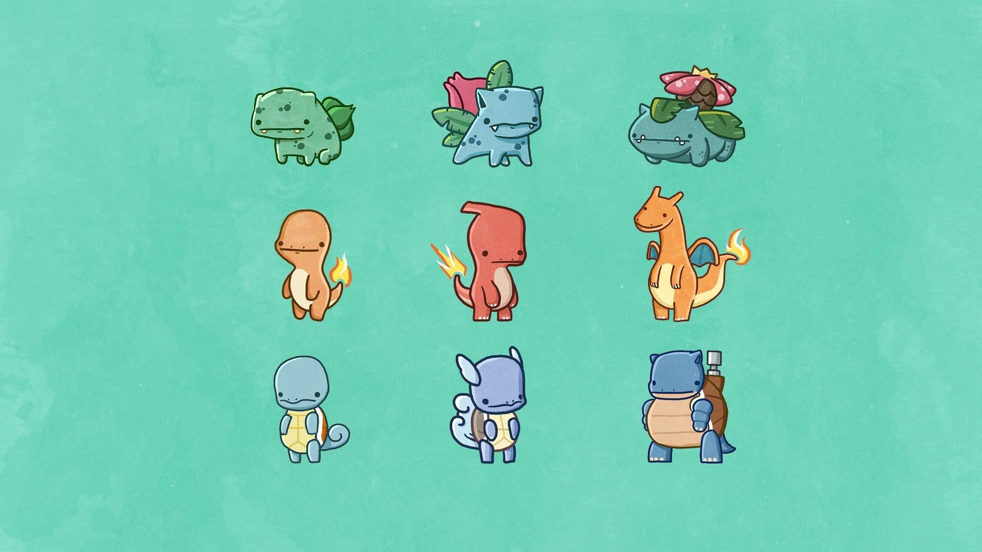 pokemon, Bulbasaur, Venusaur, Ivysaur, Wartortle, Charmeleon, Squirtle, Blastoise, Charizard, Charmander, Starter Wallpaper