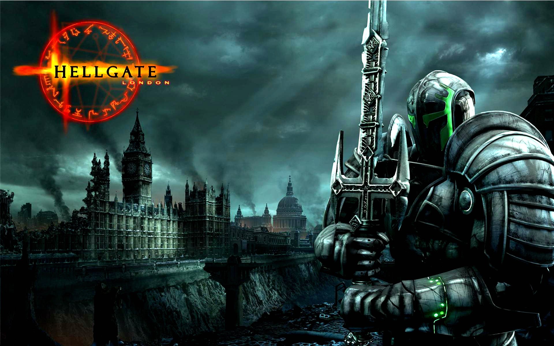 hellgate, London, Fantasy, Action, Sci fi, Poster, Warrior, Knight, Armor, Weapon, Sword Wallpaper