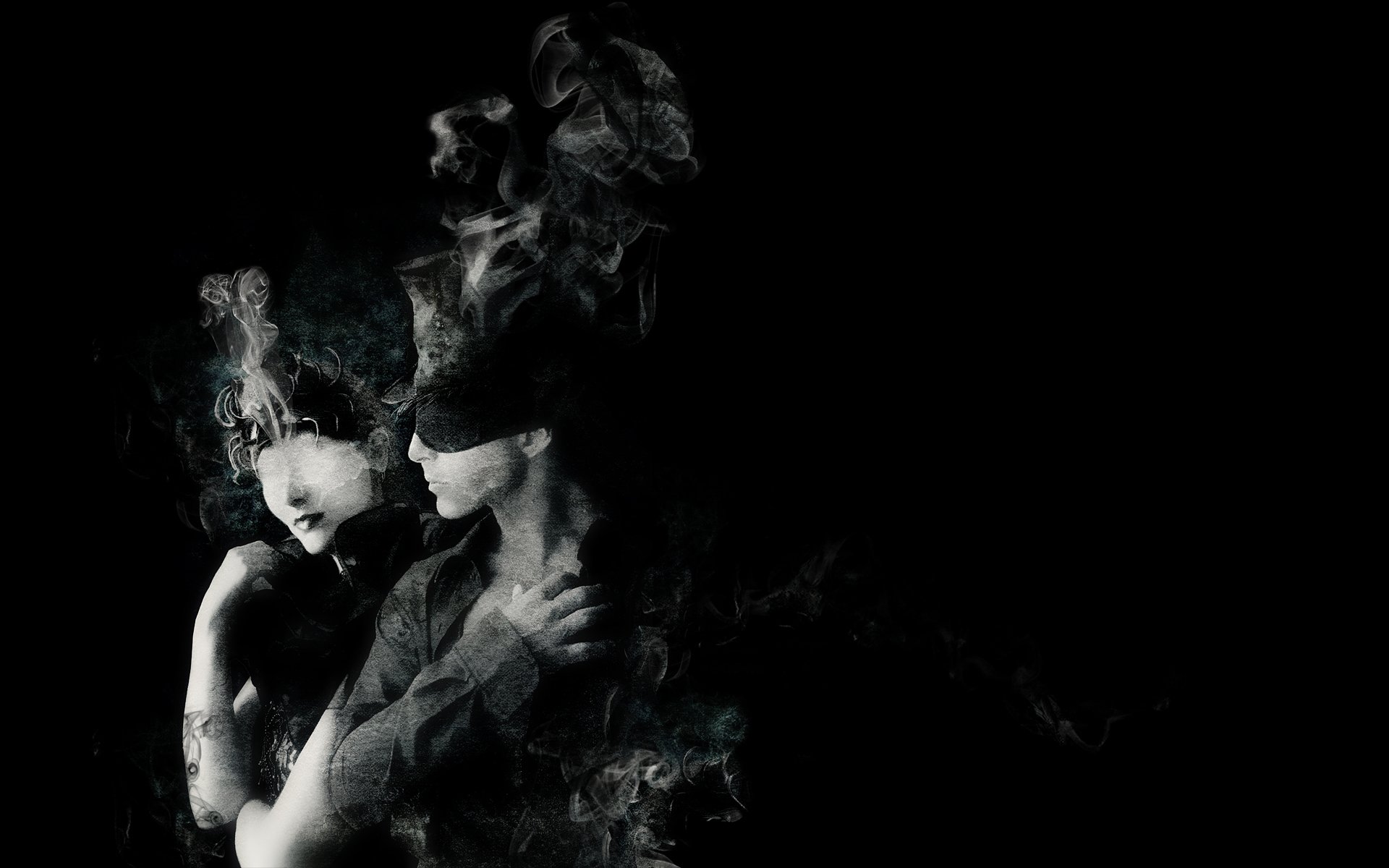women, Smoke, Men, Couple, Grayscale, Monochrome Wallpaper