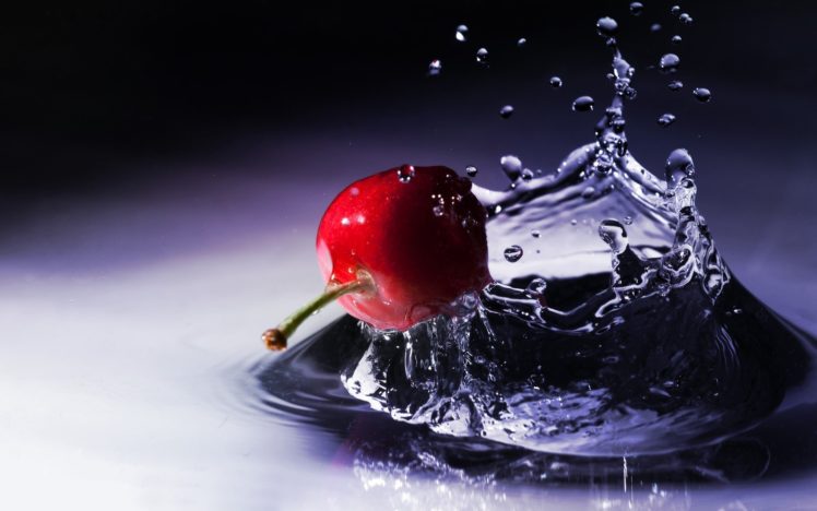 cherries, Water, Drops, Macro, Berries, Splashes HD Wallpaper Desktop Background