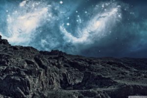 mountains, Nature, Outer, Space, Artwork, Skies
