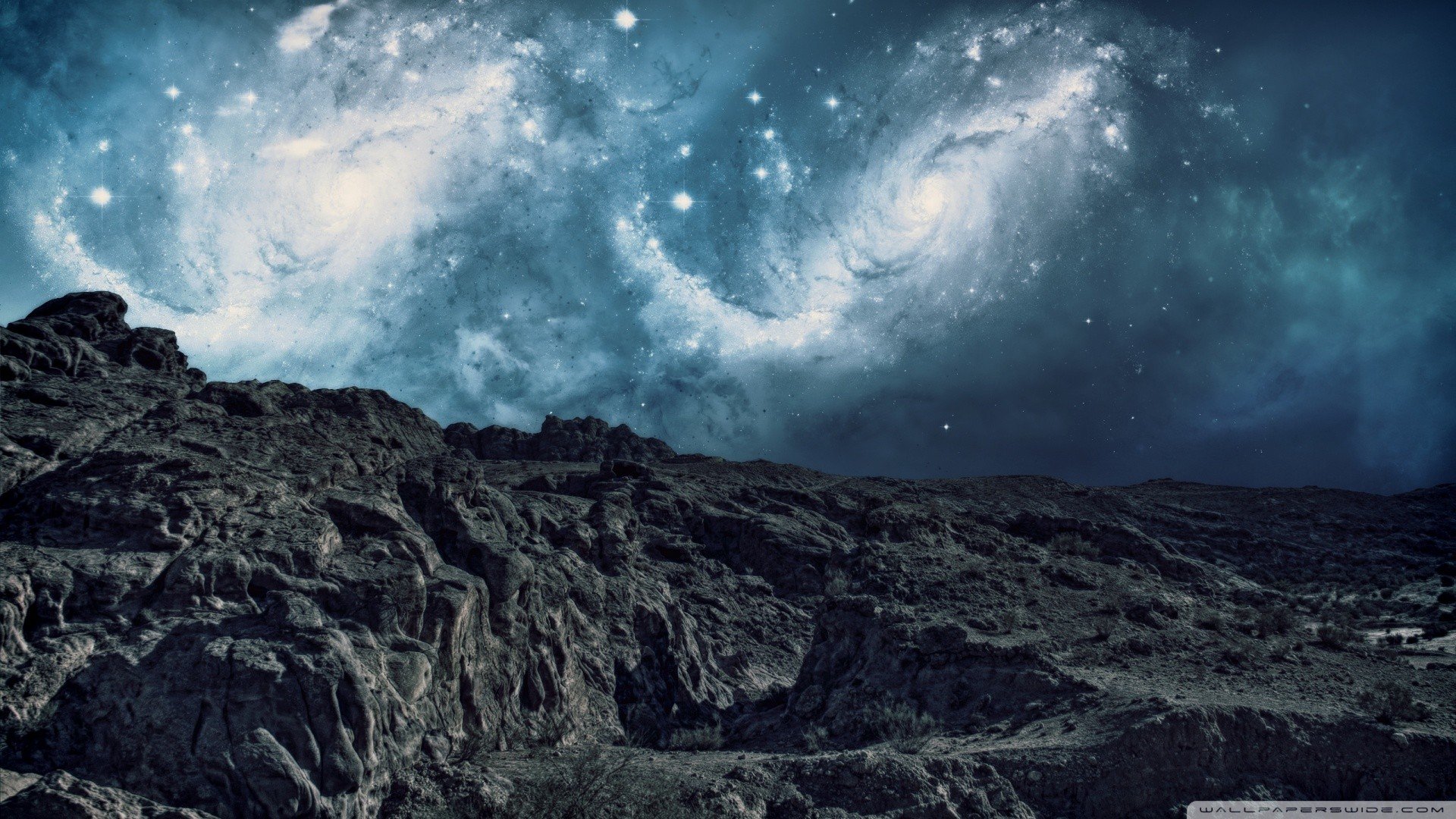 mountains, Nature, Outer, Space, Artwork, Skies Wallpaper