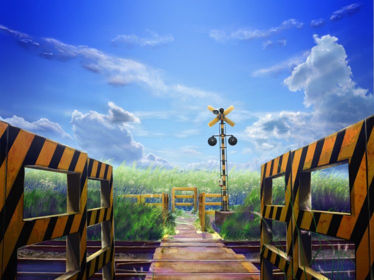 clouds, Railroad, Tracks, Drawings, Anime, Railroads HD Wallpaper Desktop Background