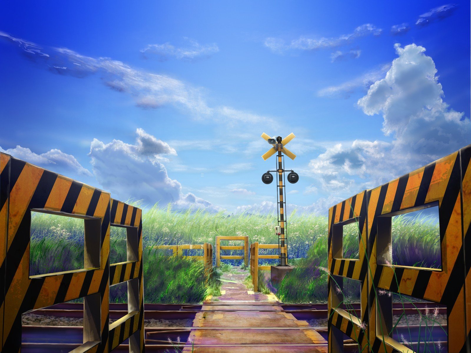 clouds, Railroad, Tracks, Drawings, Anime, Railroads Wallpaper