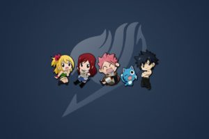 happy, Chibi, Fairy, Tail, Scarlet, Erza, Fullbuster, Gray, Dragneel, Natsu, Simple, Background, Heartfilia, Lucy