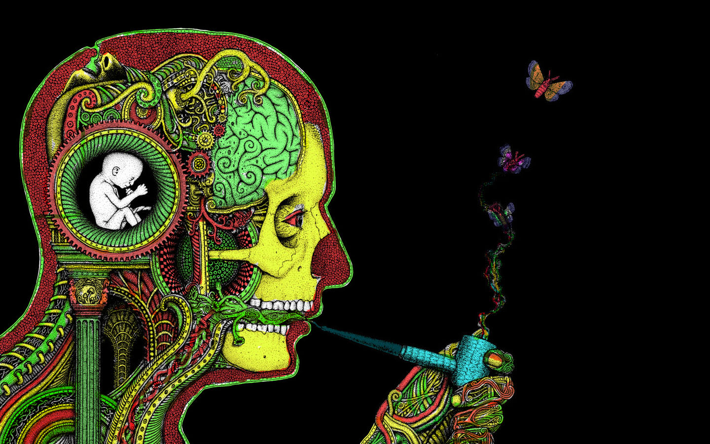 art, Dark, Skull, Psychedelic, Butterfly, Mood, Marijuana, Anatomy Wallpape...